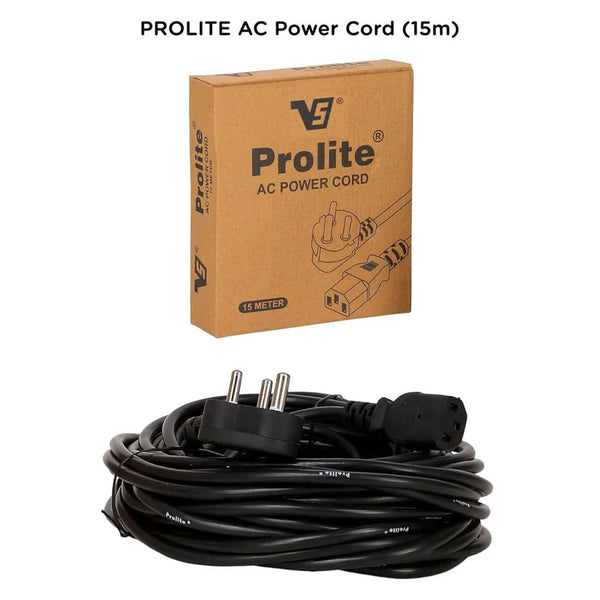 Prolite 3-Pin AC Power Cord (15m) | 240V, 16A | Type C13 Out | Replacement Cable for Video Light, Printer, Monitor, TV, PC | Black