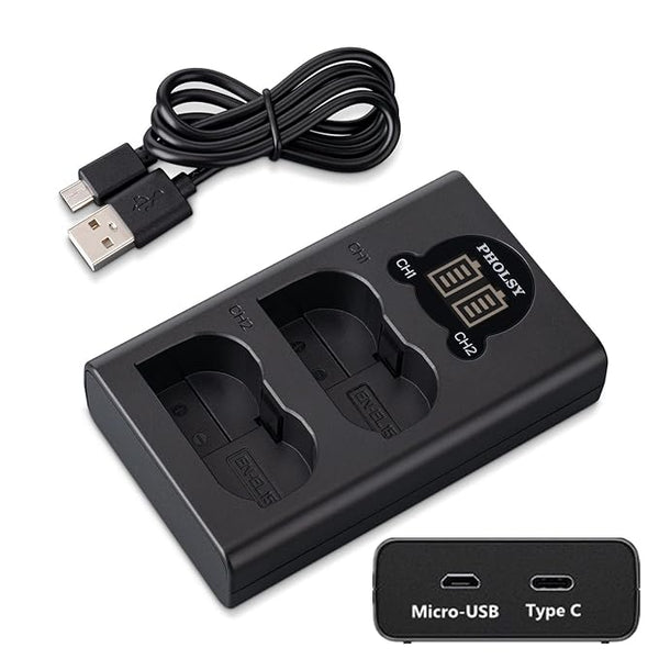 Captor EN-EL15 Dual Battery Charger – Fast LCD Charger with Type-C & Micro USB for Nikon