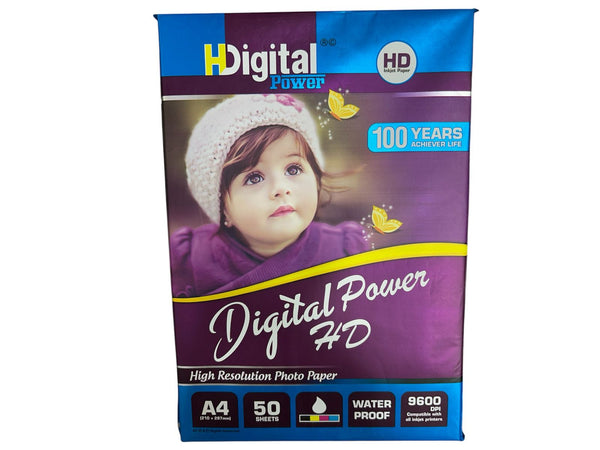 HD Digital Power RC Glossy Photo Paper A4 – 50 Sheets, 275 GSM, Waterproof