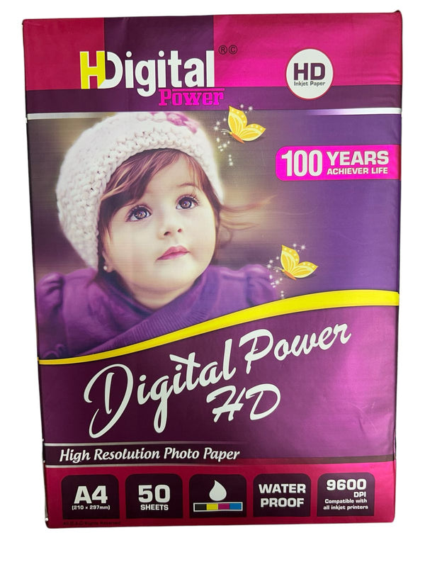 HD Digital Power RC Matt Photo Paper – A4 Size, 264 GSM, 50 Sheets, Waterproof, Super Matt Finish (Copy)